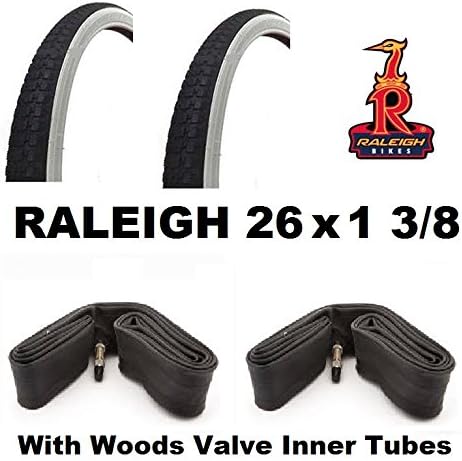 Roaduserdirect Cycle Packs 2 x RALEIGH 26x1 3/8 White Wall Tyres & 2 x DURA Inner Tubes - Woods Valves