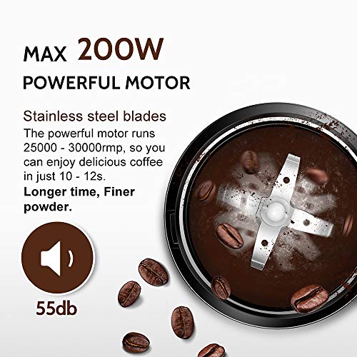 KYG Kaffeemühle 200W Elektrische Propellermühlen mit 25000 U/min Leistungsstarker Motor 80g Kapazität Sicherheitsschloss… – Bild 4