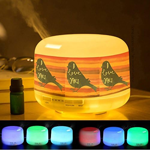 Essential Oil Diffuser, Aroma Cool Mist Humidifier, 7 Color LED Lights Changing Customized Pattern -446.I Love You, Bird, Watercolor, Orange
