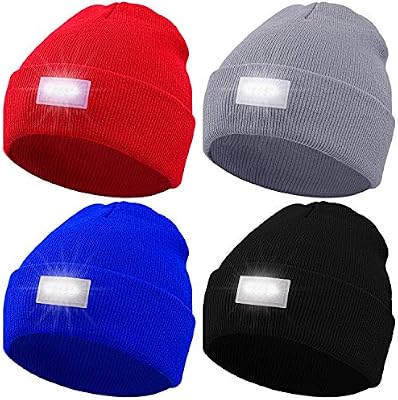 Cooraby 4 Pack Unisex 5 LED Beanie Hat 
