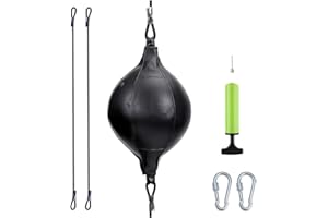 FOUUA Double End Bag Leather Speed Ball, Hanging Boxing Punching Ball with Pump, Boxing Reflex Ball for Gym MMA Boxing Sports
