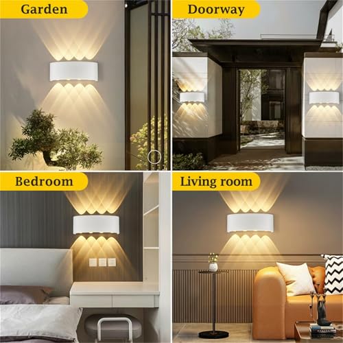 CANMEIJIA Outdoor and Indoor LED Wall Light 8 W, Waterproof Wall Lamp IP65 Warm White 3000 K, Modern Aluminium Up Down for Garden, Living Room, Hallway and Terrace, Pack of 2, 22 cm
