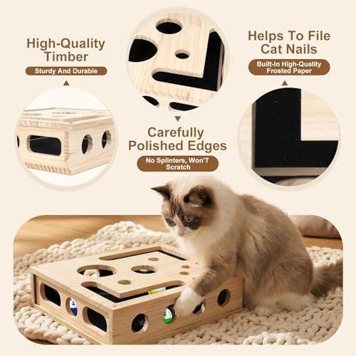 Last page® Cat Scratch Puzzle Enrichment Box, Maze Cat Nail File Scratcher & Built-in Sandpaper, Wooden Cat Nail File Enrichment Box, Stress-Free Alternative to Trimming Your Nails