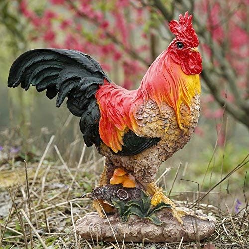 Farm Rooster Resin Decor Home Garden Chicken Sculpture (Red)