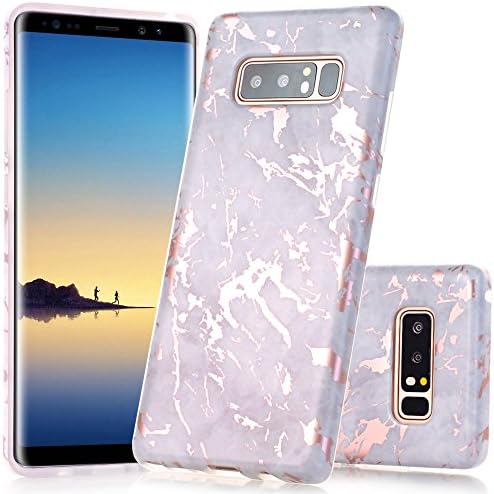 Galaxy Note 8 Case, Shiny Rose Gold Grey Marble Design, BAISRKE Clear Bumper Matte TPU Soft Rubber Silicone Cover Phone Case for Samsung Galaxy Note 8 (2017)