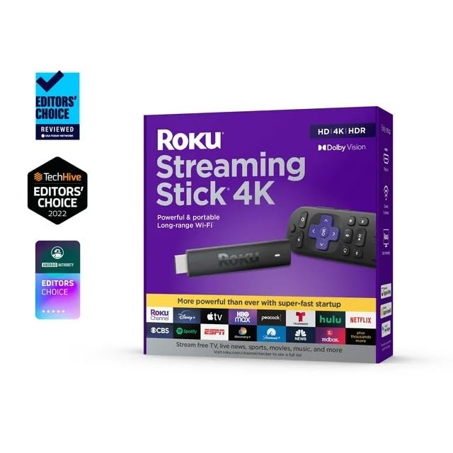 Roku Streaming Stick 4K Streaming Device 4K/HDR/Dolby Vision with Voice Remote and TV Controls