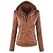 Newbestyle Womens Hooded Faux Leather Moto Biker Short Jacket Quilted Zip Up Coats S-2XL