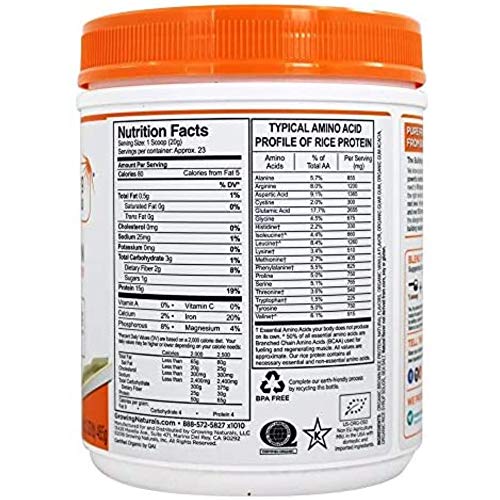 Growing Naturals Rice Protein Isolate Powder, Vanilla Blast, 465Gram