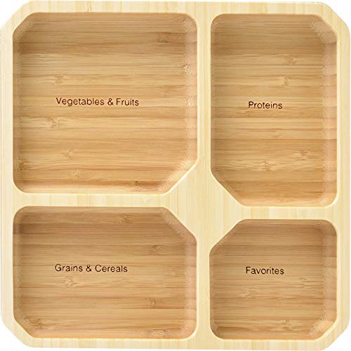 La-Boos-Square-Portion-Control-Plates-4-Section-MyPlate-Healthy-Diet-Ratio-Control-or-Weight-Loss-Aid-plate-Made-with-Bamboo-BPA-Free-Lunch-Plate-or-Healthy-Eating-Plate