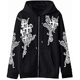 Women Men Y2K Zip Up Oversized Hoodie Gothic cross Graphic Emo Grunge Baggy Fleece Jacket 90s Punk Streetwear