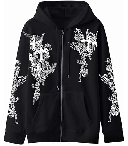 YUNZSXJY Womens Fall Sweatshirts Cross Totem Print Hooded Sweater