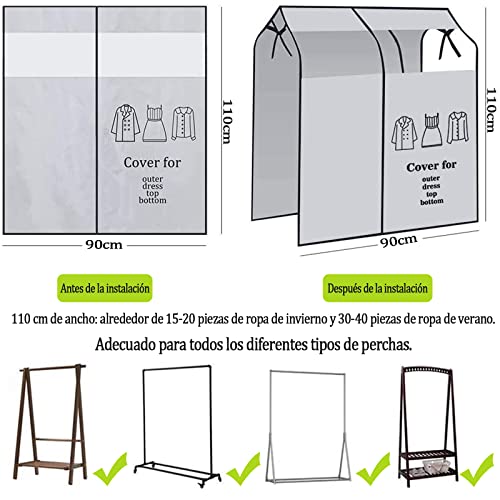 Protector de Ropa Colgante, Transpirable Reutilizable de Ropa Colgante para Trajes, Funda Protectora para Ropa con Cinta y Correa Mágicas,Ideal para Abrigos, Vestidos, Trajes,Chaqueta y Ropa Más Larga
