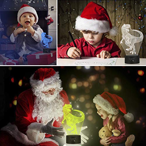 Dinosaur 3D Night Light, Rquite Decorative Bedside Lamp for Kids Room, LED Optical Illusion Lamps Touch Switch 7 Color Changing Lighting, Holiday Xmas Birthday Gifts for Baby Boys Girls - Thumbnail 7