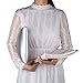 Aladin Oversized Clutch Bag Purse, Womens Large leather Evening Wristlet Handbag (Silver)
