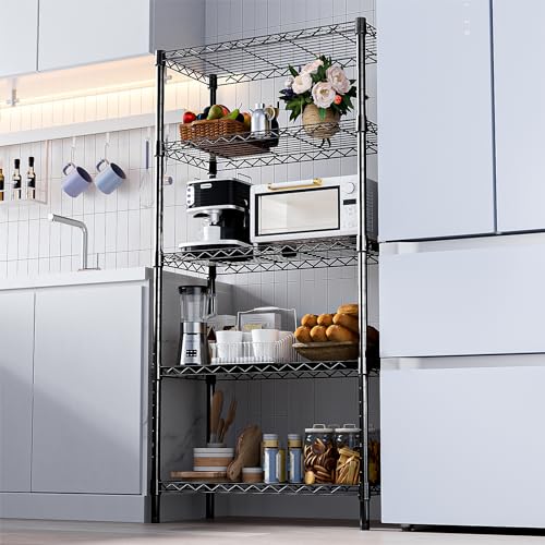 M MZG Heavy Duty Metal Shelving Unit with 5 Levels, up to 567 kg, Adjustable Shelves for Garage, Workshop and Warehouse, Studio, Black, 35 x 60 x 159 cm