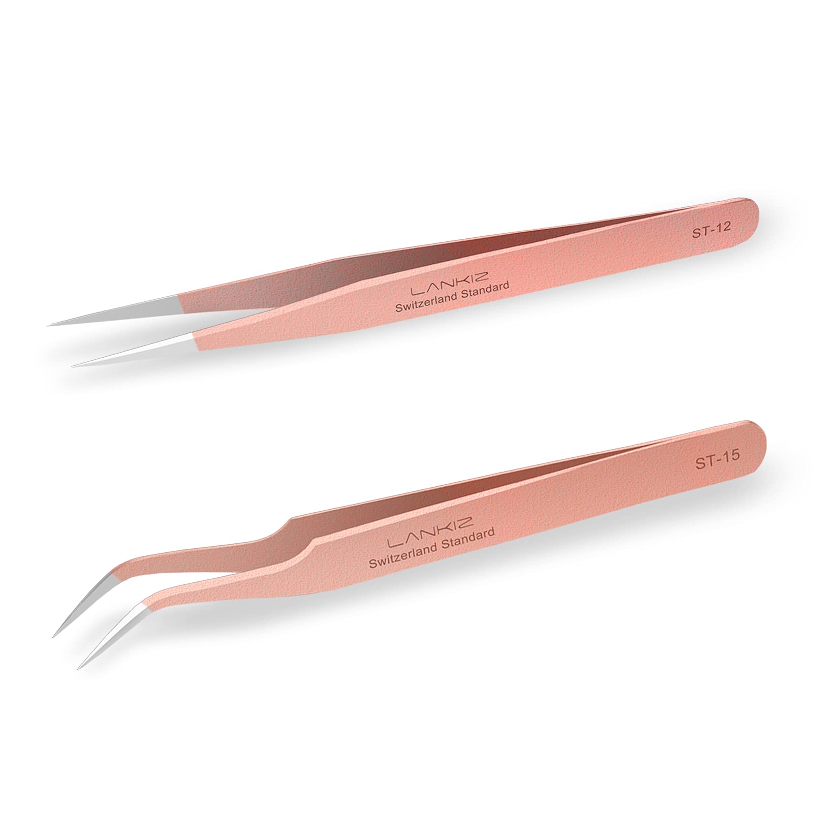 Photo 1 of Lash Tweezers for Eyelash Extensions, Lankiz Eyelash Tweezers for Lash Extensions Stainless Steel Straight and Curved Volume Lash Tweezers Set Kit (2PCS-Rose)