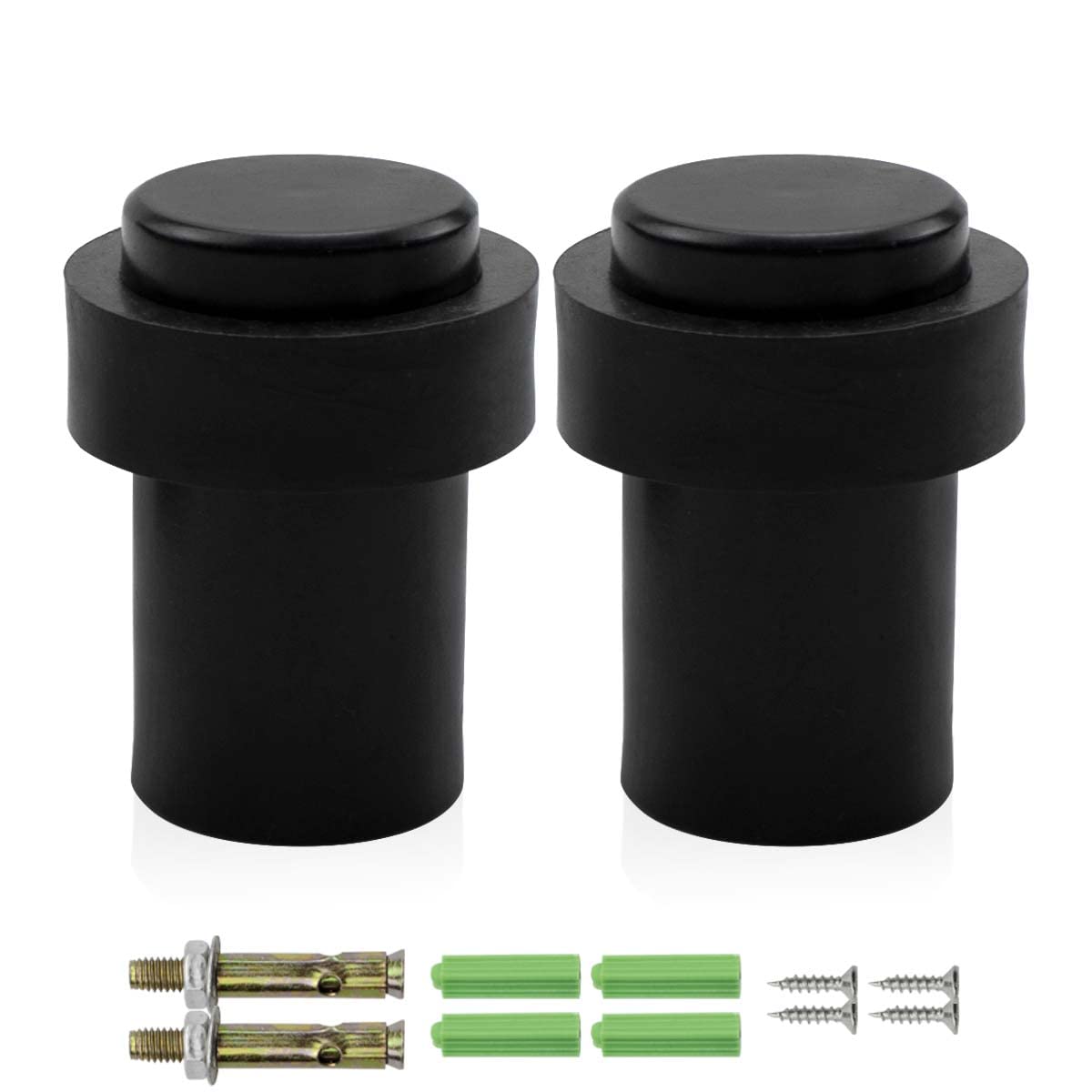 Bwintech 2 PCS Black Stainless Steel Cylinderial Shpae Door Stopper Floor Mounted