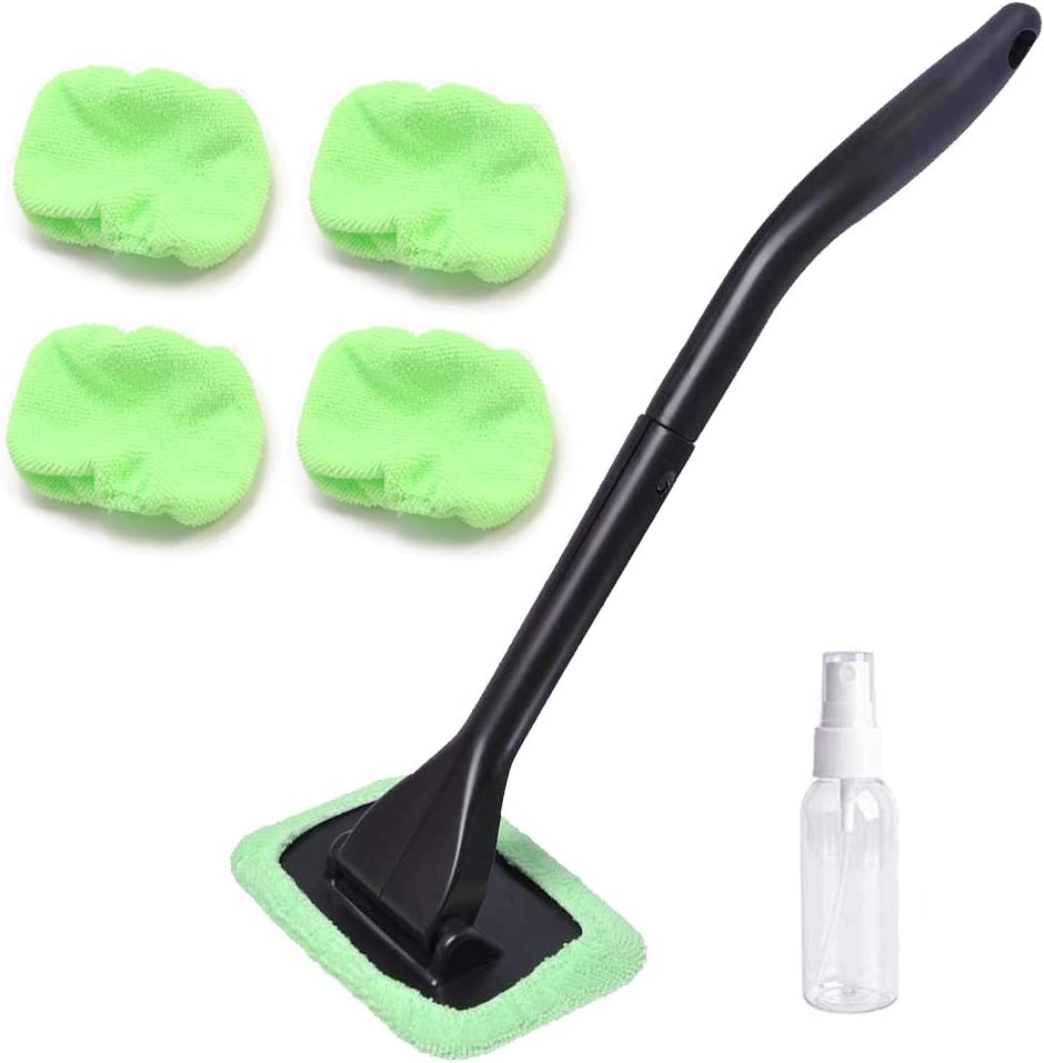 Car Window Cleaner, Windshield Cleaning Tool Auto Glass Cleaner Wiper Cars Interior Exterior Window Glass Cleaning Tool, Come with 4 Pads Washer Towel and 30ml Spray Bottle, Use Wet or Dry