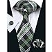 Hi-Tie Men Classic Green Teal Tie Necktie with Cufflinks and Pocket Square Tie Set