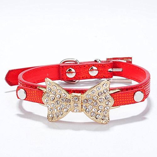 Dog PU Leather Collar Adjustable Pet Cat Puppy Crystal Rhine