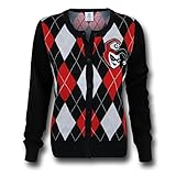 DC COMICS Harley Quinn Argyle Juniors Cardigan Sweater L