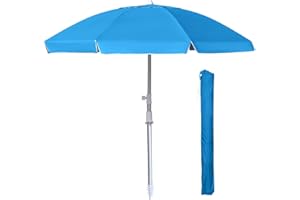 LANMOUNTAIN 8ft Large Beach Umbrella,Heavy Duty Wind Resistant Portable Sun Shade w/Tilt Pole&Sand Anchor,Shoulder Carry Bag,Removable Hook,UV 50+ Protection,Air Vents Design for Patio Garden Pool