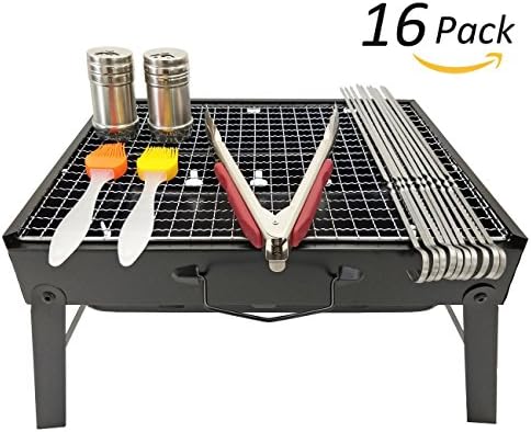 Habikoo Folding Portable Barbecue Grill, Camping BBQ Tools Set, Outdoor Cooking Picnic Grill With Spice Jar, Oil Brush, BBQ Skewers, Food Tong