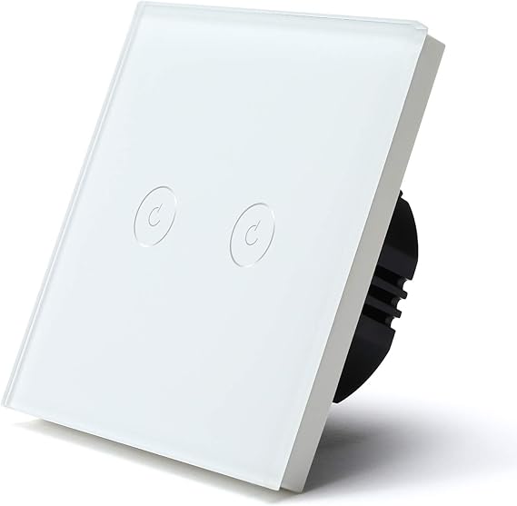 BSEED Interruptor de Pared WiFiInterruptor inteligente 2 Gang 1 Va con Pantalla Tctil BlancoCompatible con Alexa y Google Home Control de APP y Funcin de Temporizador No cable neutro