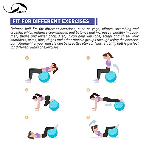 image for JBM Exercise Yoga Ball with Free Air Pump (4 Sizes 5 Colors) 400 lbs A