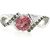 Natural Pink Tourmaline, Green Tourmaline 925 Solid Sterling Silver Engagement Ring Size 6, 7, 8, 9
