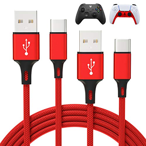 2 Pack 10FT Charging Cable for PS5 DualSense and Xbox Series X/S / Switch Pro Controller, Ackmioxy Charging Cord Nylon Braided Type-C Port Charger Accessories for Playstation 5/ Xbox Series S/X (Red)