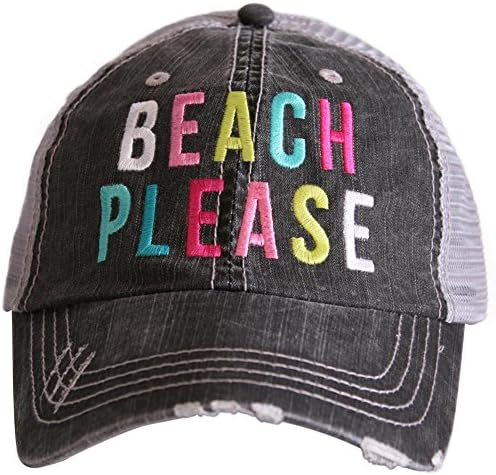 KATYDIDBeach Please Women's Colorful Print Distressed Grey Trucker Hat
