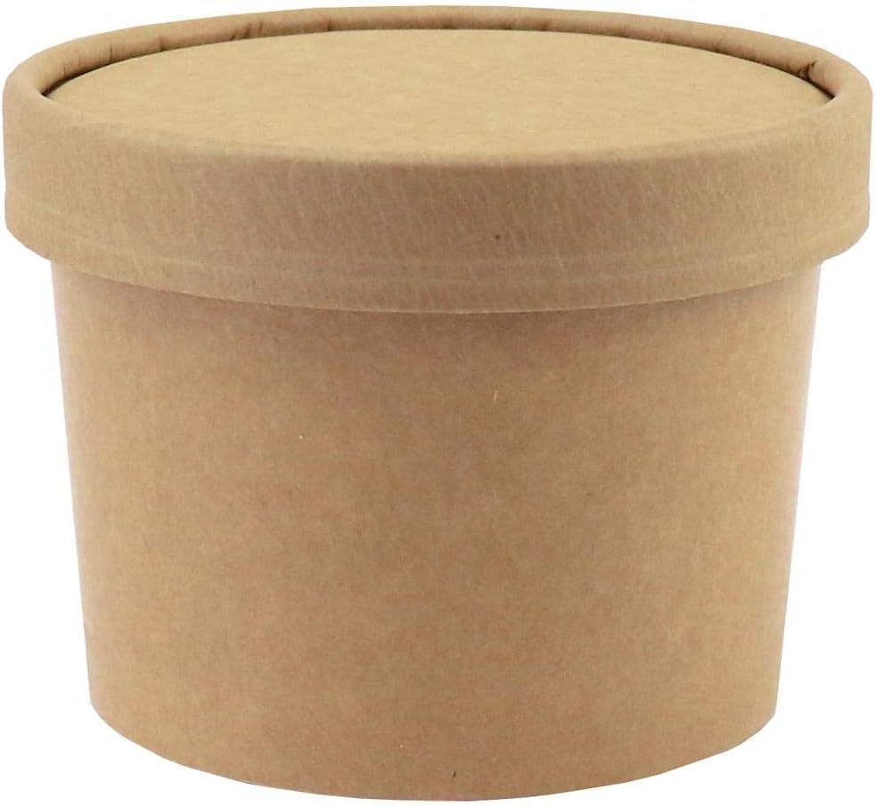 [50 Count] 12 oz Paper Freezer Containers and Lids - Kraft Paper To Go Cups - Durable Heavy Duty Ice Cream Containers! Non-vented Lids Prevent Freezer Burn! Frozen Dessert Supplies