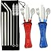 Reusable Tableware Set with Stainless Steel Straws, TIMGOU 2 Flatware Sets with Carry Case, Knife, Fork, Spoon, Chopsticks, and 4 Metal Drinking Straws with Brush for 20oz 30oz Tumbler (Red, Blue)