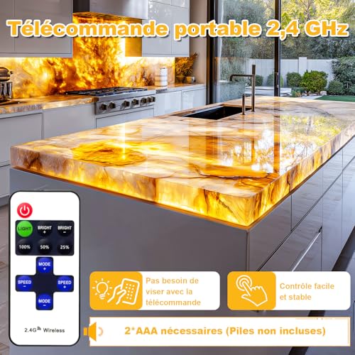 LED Backlight Warm White Light 3000K 24V 36W, Dimmable Panel Compatible with Alexa, LED Light Panel with Remote Control & APP, 50 x 24.5 cm for Marble, Translucent Worktop (4 Pack)