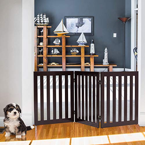 Giantex 24'' Wooden Dog Gate, Configurable Freestanding Pet Gate for