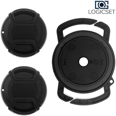 Logicset 2-Piece Lens Caps 52mm and Lens Cap Buckle Holder for 52mm, 58mm, 67mm DSLR Camera (3-Piece Set)