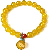 bright & breezy Yellow Agate Beaded Bracelet for Women, Lotus Seed Pod Charm Stretch Bracelet, Minimalist Spiritual Jewelry Gift for Her
