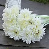 10Pcs Sunbeam Artificial Flower Mum Gerber Daisy Bridal Bouquet Silk Wedding Party Flowers(White)