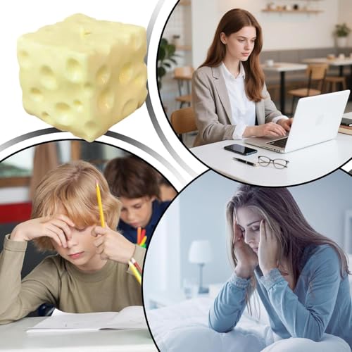 SLEEPHEAD® Cheese Squishy Stress Ball 7cm ，Cute Cheese Block Fidget Toy for Anxiety Relief Soft Silicone ，Squeeze Cheese Squishy Toy for Adults Teens Desk Decor & Party Favor