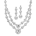 Mariell Silver 2 Row Rhinestone Crystal Necklace and Earrings Set - Prom, Brides and Bridesmaids Jewelry