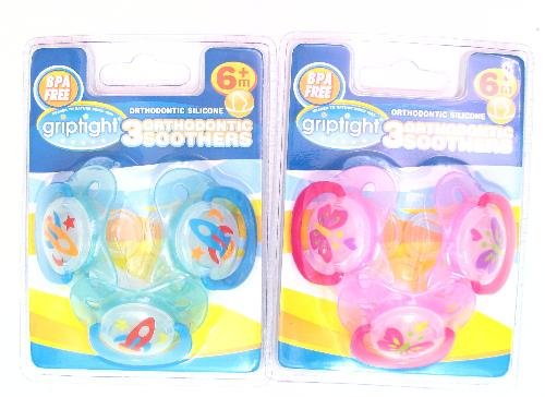 Griptight 3 Decorated Orthodontic Soothers (Silicone) (6 Months+, Blue)