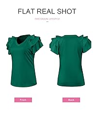 SHEWIN Womens Shirts Summer Ruffle Sleeve V Neck