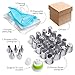 Russian piping tips Set 44 pcs - Cakes decorating supplies - Cupcake decorating - 20 Icing nozzles - 5 Ruffle piping tips - 15 Pastry disposable bags - 2 Couplers + brush