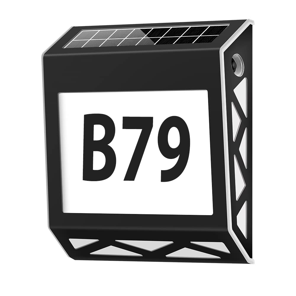 YOHAYO Solar House Number 8 LED Solar House Number with Twilight Switch White Stainless Steel IP54 Waterproof Outdoor with Numbers 0-9 and Letters A-E (Black) — image 1