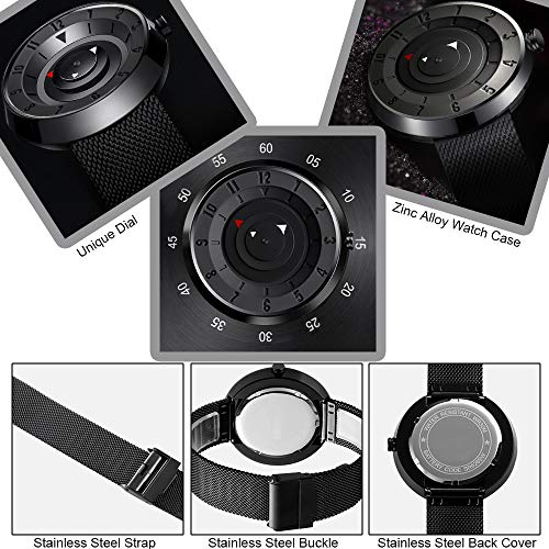 Montre noire pour homme - Minimaliste - Analogique - Quartz - Pour homme - Montres pour homme avec bracelet en acier inoxydable et mouvement japonais