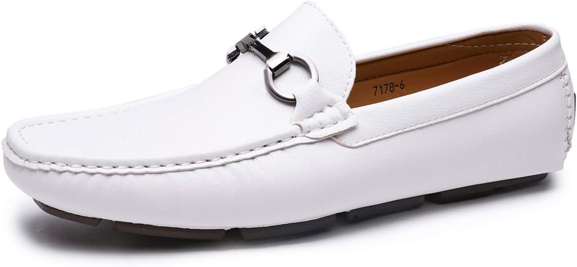 Men's Casual Loafer Slip-on Moccasin Boat Shoes Flat Driving Shoes Black/White