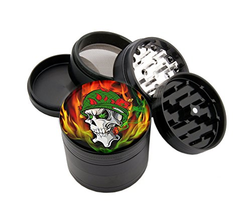 Smoking Skull Design Micro Crusher Black 2.5" 4 Pieces Grinder Item # CRM56B9415-45 - Thumbnail 5