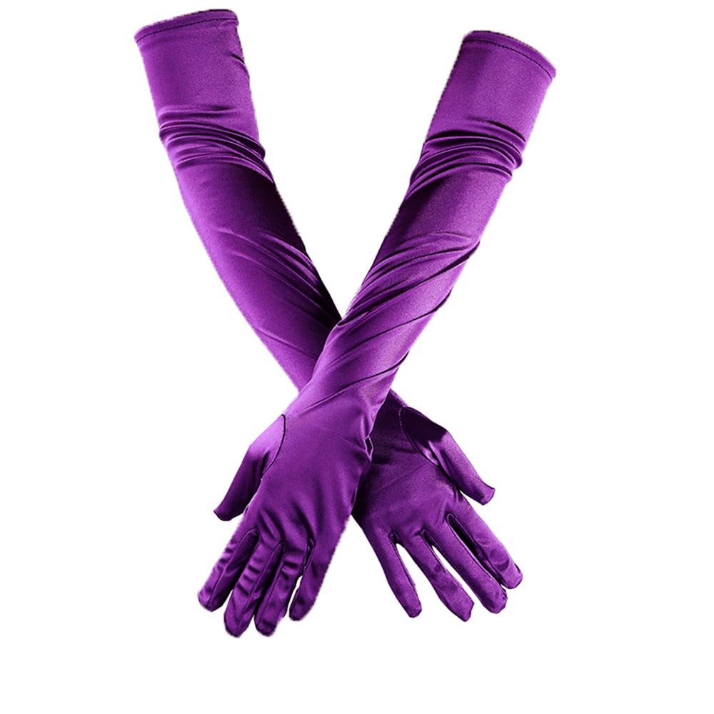 Classic Women's Gloves Long Elastic Elegant 1920s Style Evening Gloves Satin Gloves Gothic Opera Festival Party Wedding Bridal Gloves for Festive Fancy Dress Costumes Carnival Dark Purple