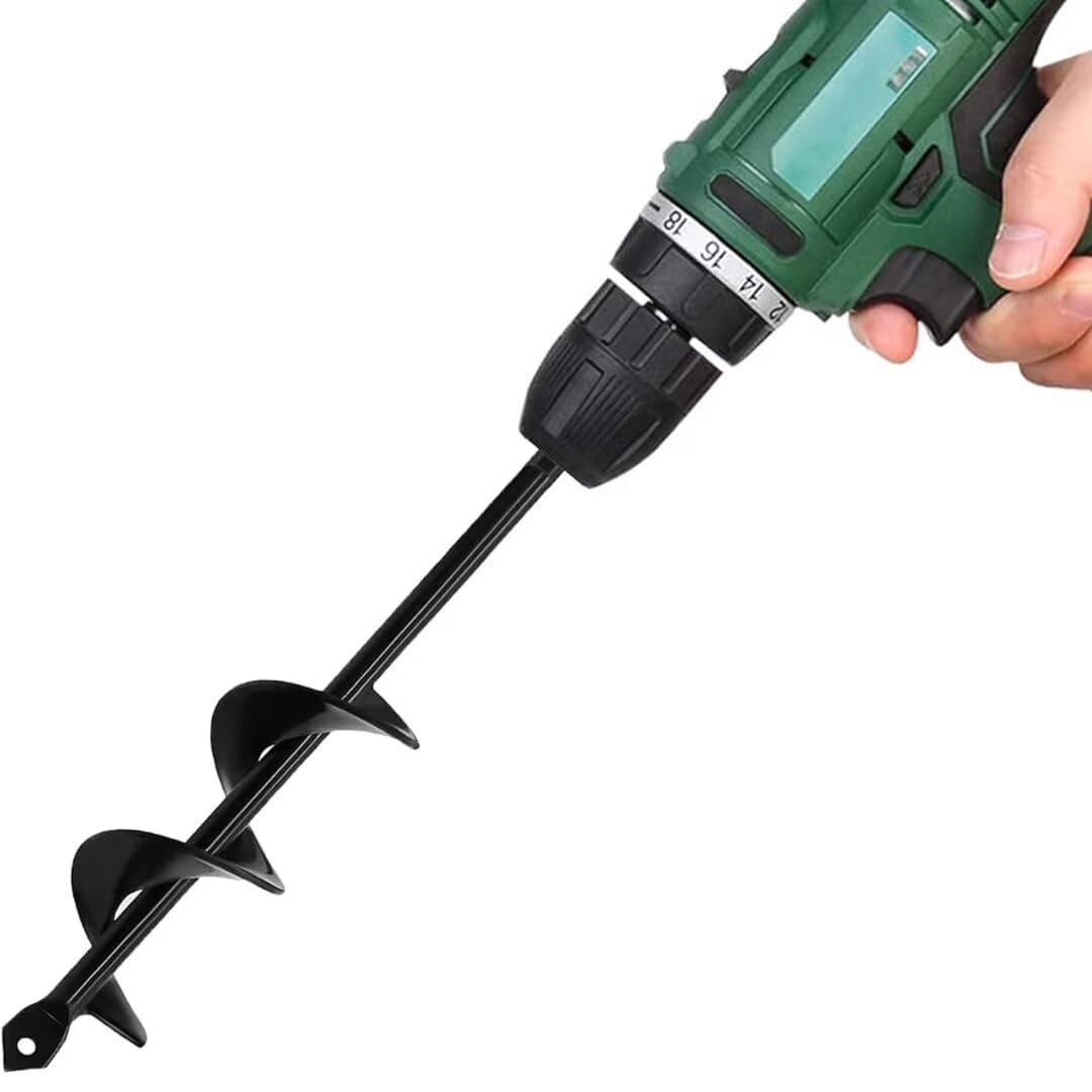 Berfea Garden Post Hole Digger Auger Long Handle Bulb Planter Tool Solid Shaft Extend Spiral Planting Auger Drill Bit for Planting Bulbs Seedlings，Digging Holes Deep Cultivating,4 x 42cm